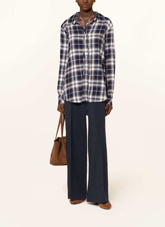 Grace Flannel blouse with gemstone DARK BLUE / CAMEL / WHITE
