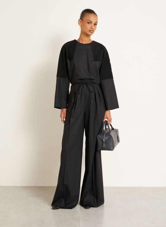 Max Mara VETRINO Flannel Wide-leg Trousers DARK GRAY