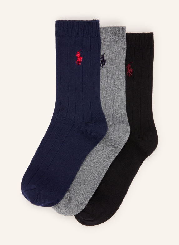 POLO RALPH LAUREN Lot de 3 paires de chaussettes BLEU FONCÉ / GRIS / NOIR