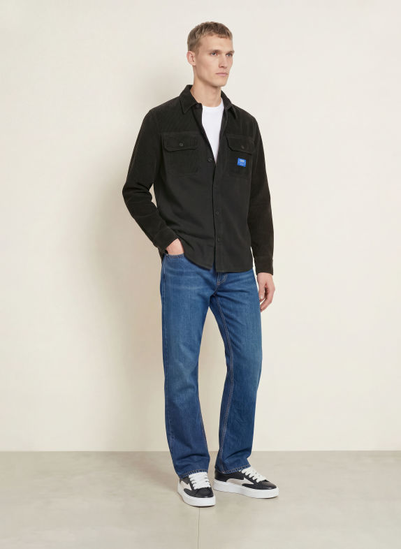 HUGO EBRIN Regular Fit Corduroy Shirt in a blend of materials BLACK / BLUE