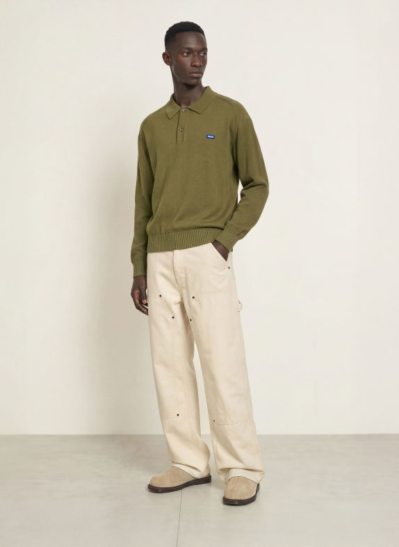 HUGO Strick-Poloshirt SAN PETTY Oversized Fit OLIV