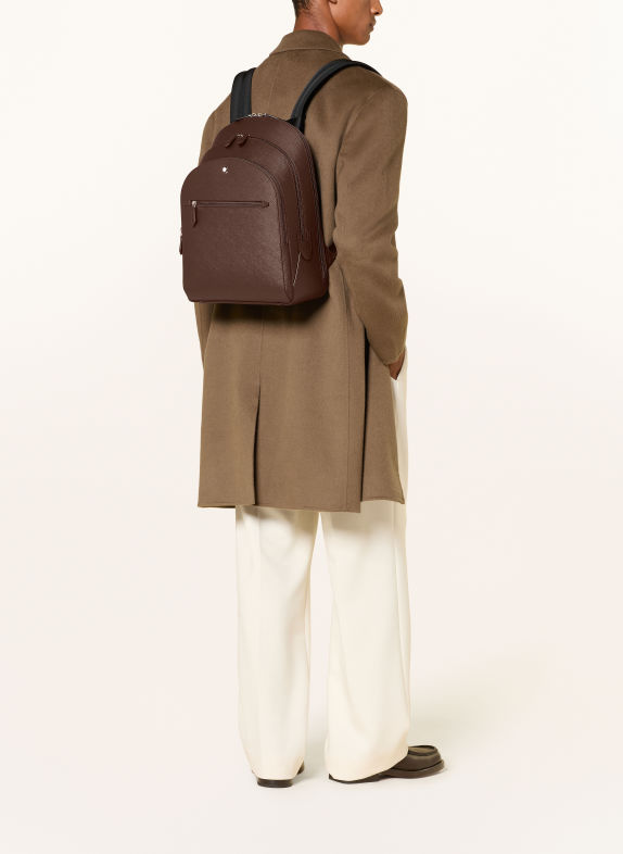 MONTBLANC COMPANION MEDIUM Saffiano Backpack with laptop compartment DARK BROWN / SILVER