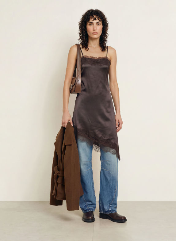 SAMSØE  SAMSØE SAEBBA Satin Dress with Lace DARK GRAY