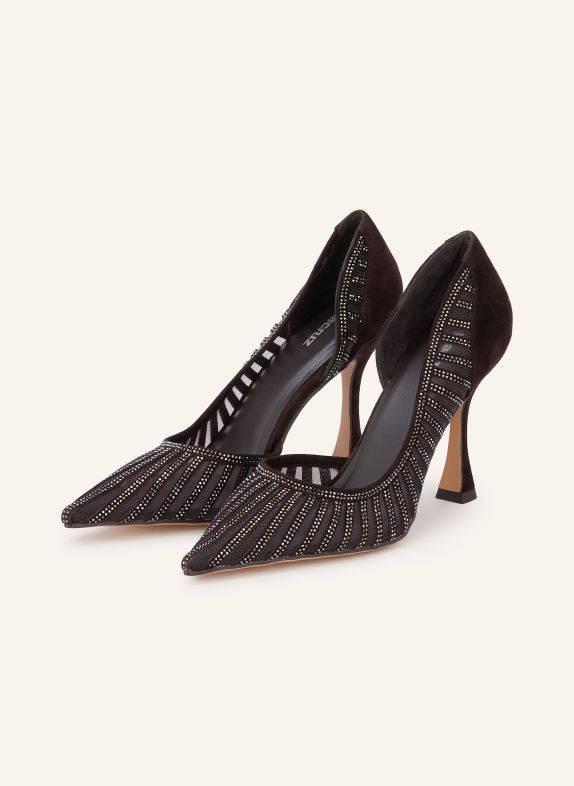 Lola Cruz Pumps with Rhinestones DARK BROWN / SILVER