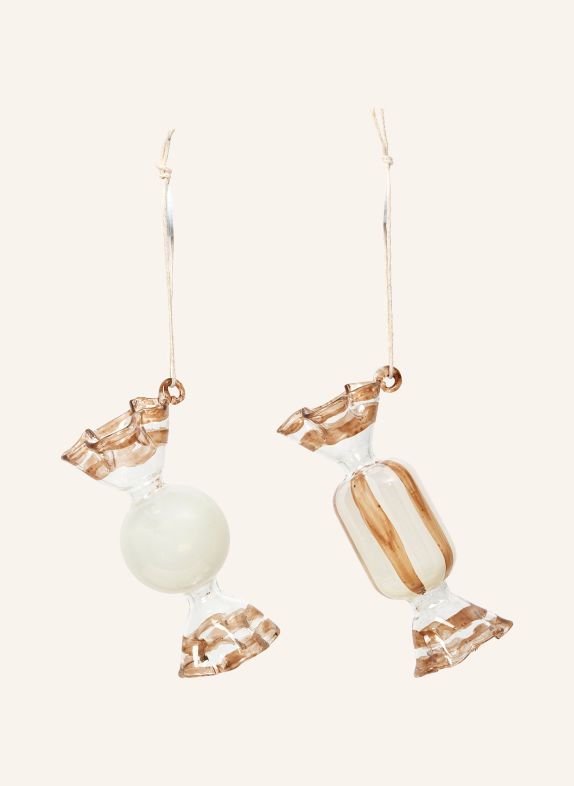 BROSTE COPENHAGEN 2er-Set Dekoanhänger CANDY CREME / COGNAC / BRAUN