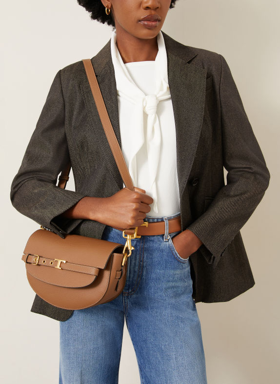 TOD'S Umhängetasche T SIGNATURE BRAUN / GOLD