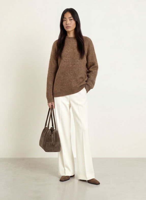 PURSCHOEN AMDO Sweater with Sequins and Glitter Yarn BROWN