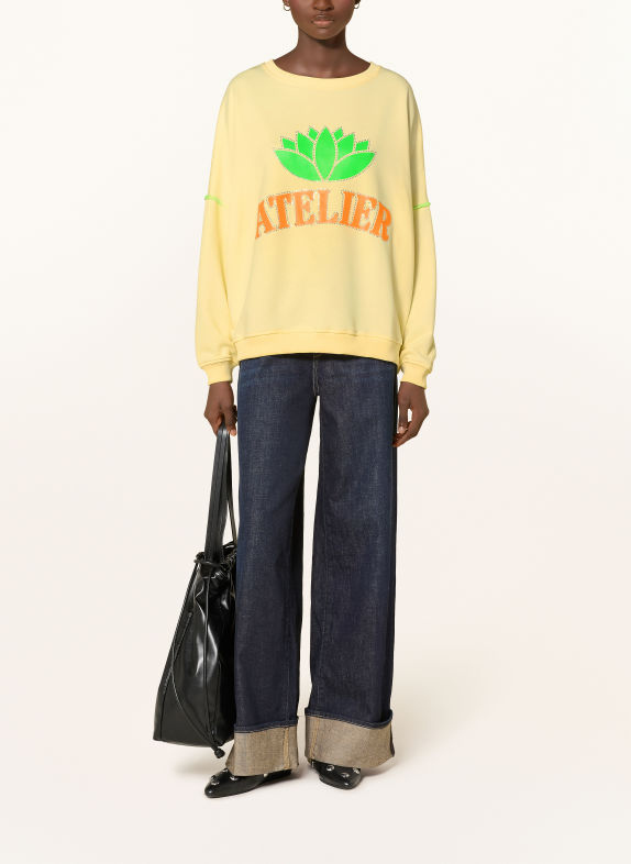 miss goodlife Sweatshirt with decorative stones LIGHT YELLOW / ORANGE / GREEN