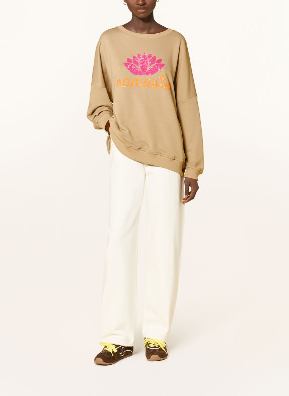 miss goodlife Oversized-Sweatshirt mit Pailletten BEIGE / NEONPINK / NEONORANGE