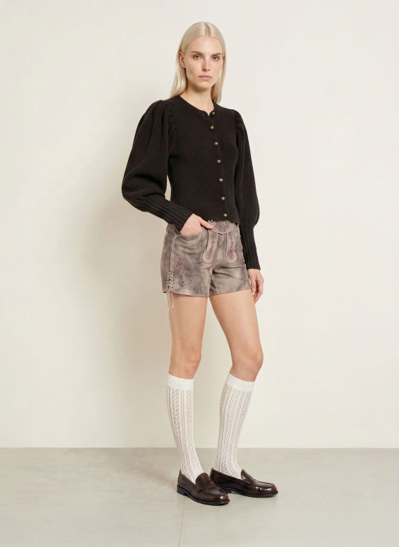 Spieth & Wensky Trachten-Lederhose KLEO TAUPE / HELLGRAU / PINK