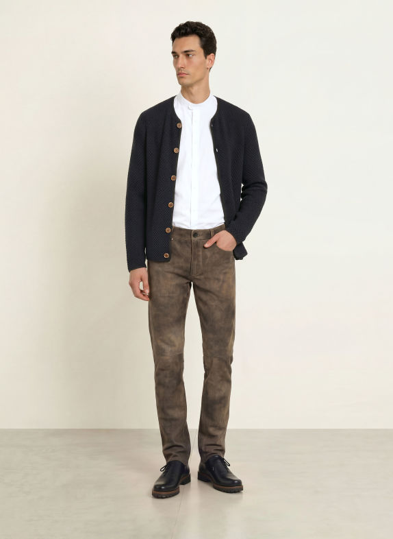 BECKERT Pantaloni din piele COSTA Slim Fit TAUPE
