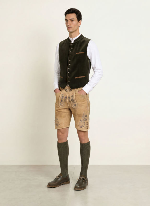 BECKERT LUSTENAU Traditional leather trousers BEIGE / GRAY
