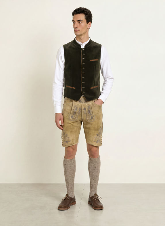 BECKERT LUSTENAU Traditional leather trousers BEIGE / GREEN