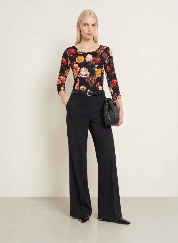 efixelle Shirt with 3/4 sleeves BLACK / BROWN / WHITE