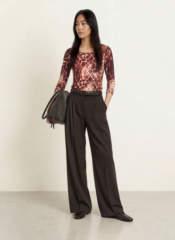efixelle Shirt with 3/4 sleeves DARK BROWN / DARK RED / WHITE