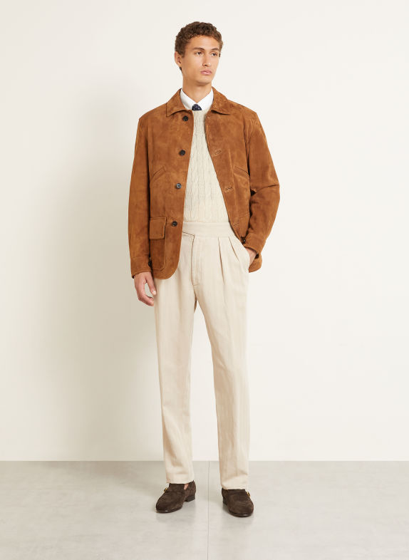 RALPH LAUREN PURPLE LABEL Hose Regular Fit mit Leinen BEIGE