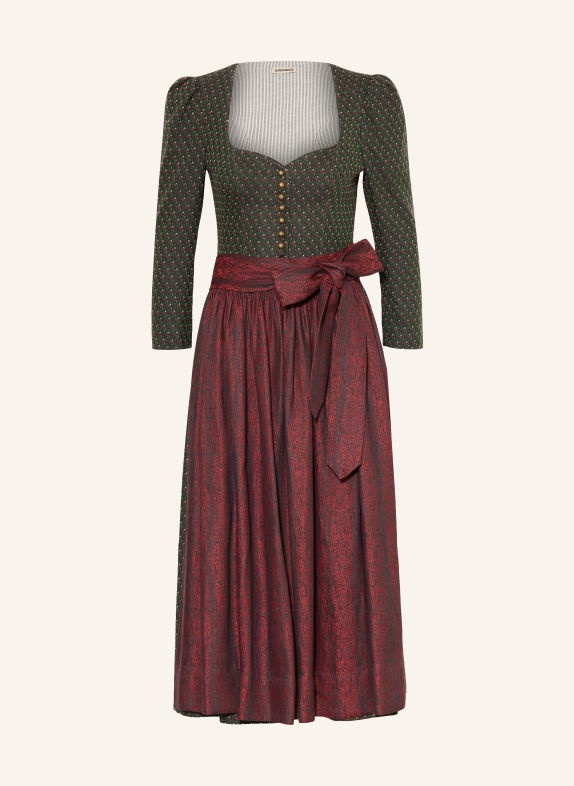 Gottseidank Dirndl AMELIE met 3/4-mouwen DONKERGROEN / ROZE / ROOD