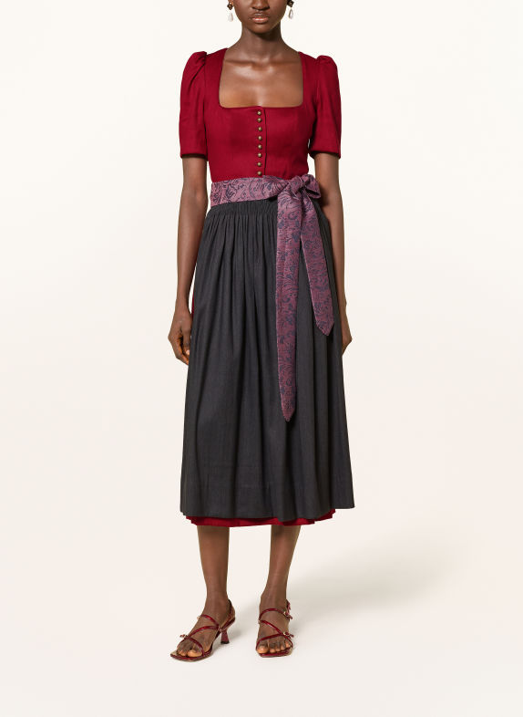 Gottseidank Dirndl HANNI mit Leinen DUNKELROT / DUNKELGRAU / LILA