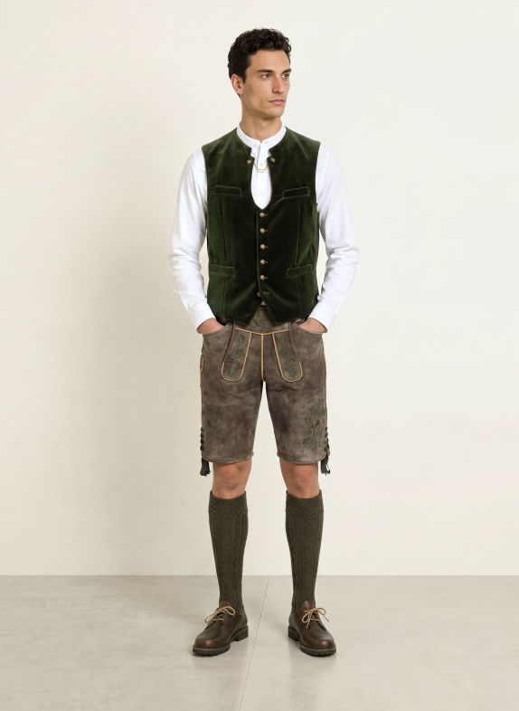 Gottseidank Traditioneel gilet IGNAZ van fluweel DONKERGROEN / MARRON FONCÉ / DONKERGRIJS