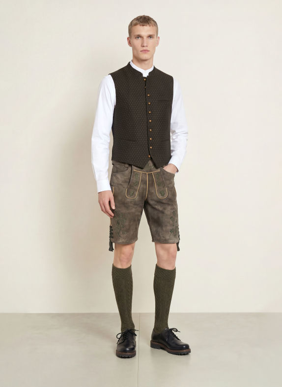 Gottseidank Veste sans manches traditionnelle KONSTANTIN en mélange de matières OLIVE / NOIR