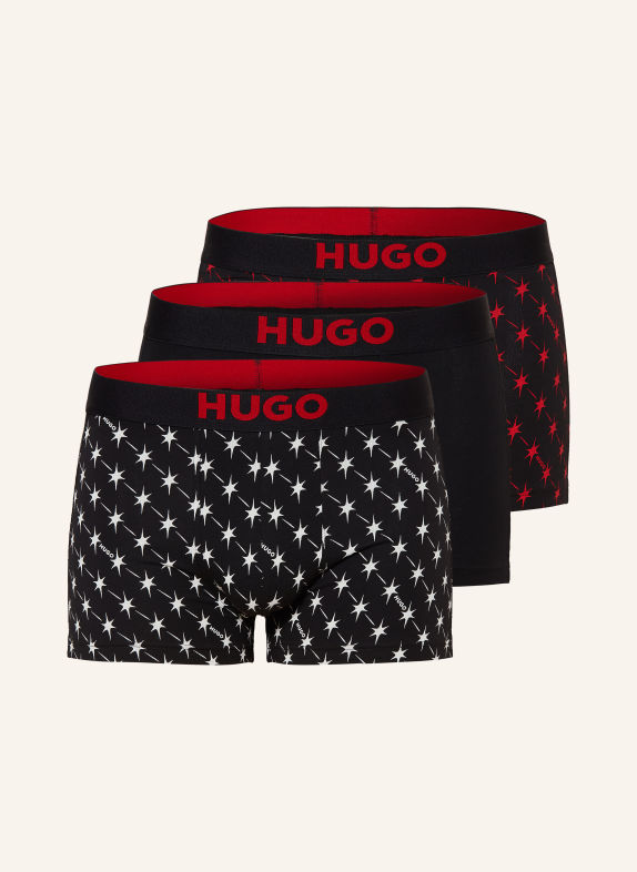 HUGO Set van 3 Boxershorts ROOD / WIT / ZWART
