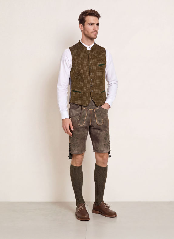 Grasegger Veste sans manches traditionnelle KREUZER 5 NOIR / BEIGE / KAKI