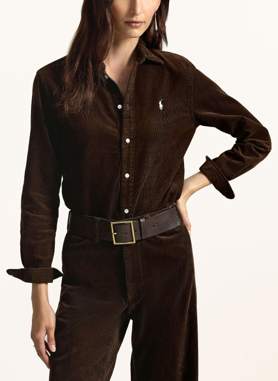 POLO RALPH LAUREN Corduroy shirt blouse DARK BROWN / ECRU