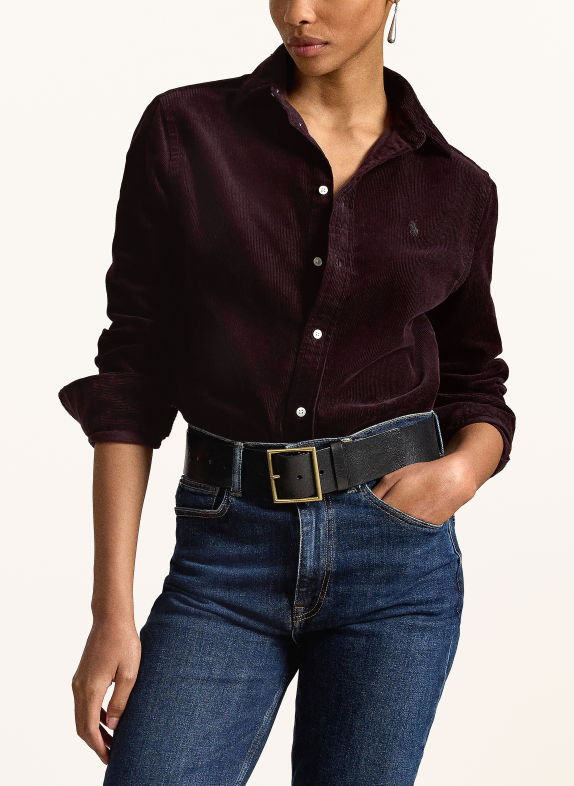 POLO RALPH LAUREN Kordová košilová halenka TMAVĚ ČERVENÁ