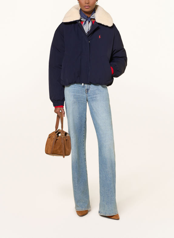 POLO RALPH LAUREN Blouson en duvet avec fourrure synthétique amovible BLEU FONCÉ / ÉCRU
