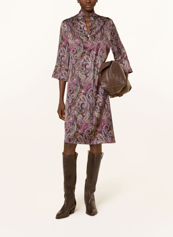 dea kudibal KAMILLES Dress with Silk and 3/4 Sleeves DARK BROWN / BEIGE / PURPLE