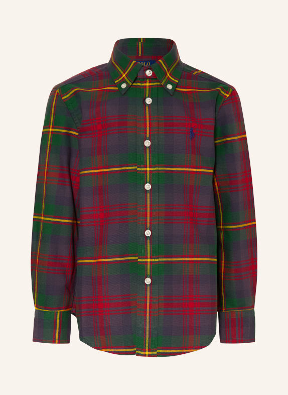 POLO RALPH LAUREN Oxford-overhemd DONKERGROEN / DONKERROOD / GEEL