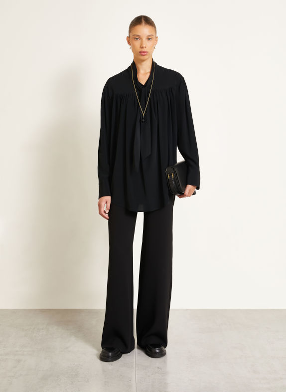 AMI PARIS Tie-neck blouse with silk BLACK