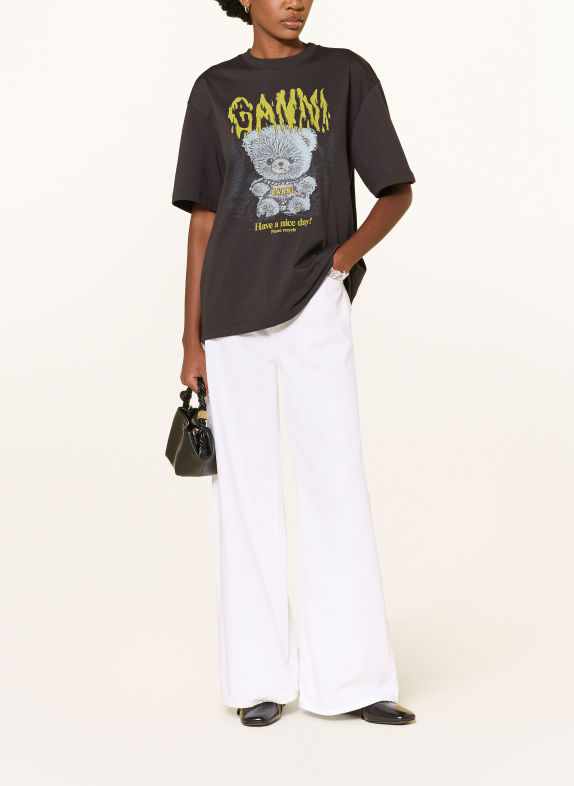 GANNI T-shirt DARK GRAY / NEON GREEN / LIGHT BLUE