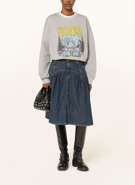 GANNI Oversized-Sweatshirt met sierstenen GRIJS / BLAUWGRIJS / GEEL