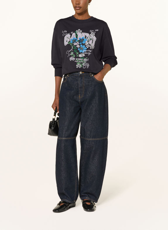 GANNI Longsleeve ZWART / LICHTPAARS / BLAUW
