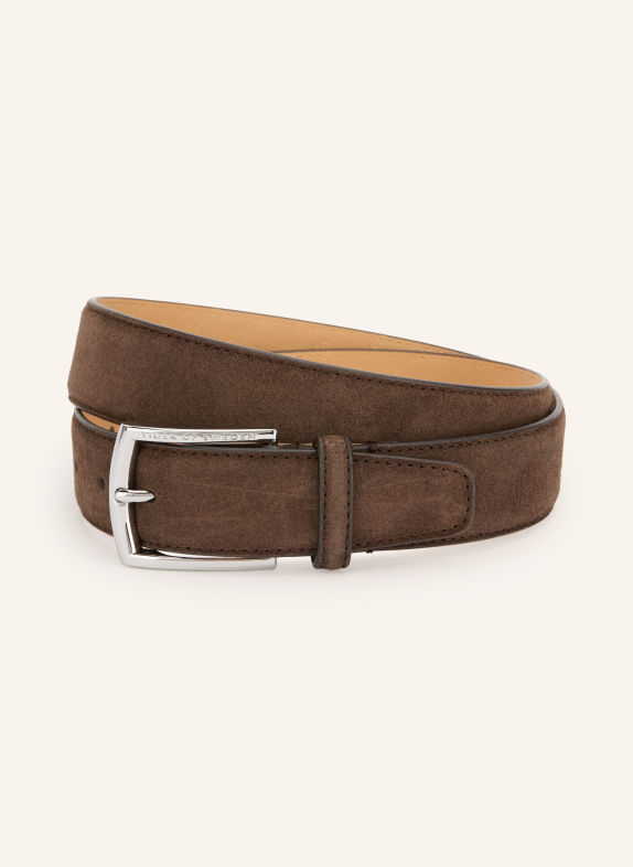 TIGER OF SWEDEN Leren riem BERGSTORMS MARRON FONCÉ / ZILVER