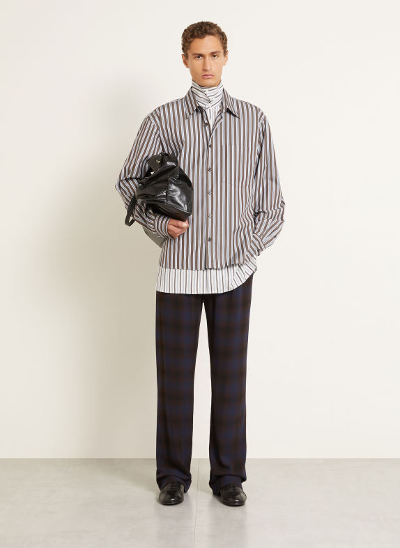 DRIES VAN NOTEN Loose-Fit Shirt BROWN / LIGHT BLUE / WHITE