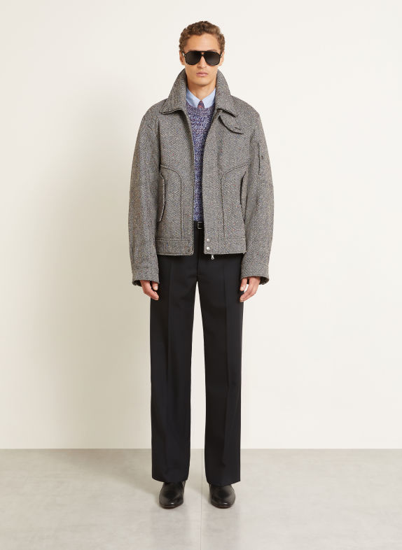 DRIES VAN NOTEN Tweed Bomber jacket BLACK / BLUE / WHITE
