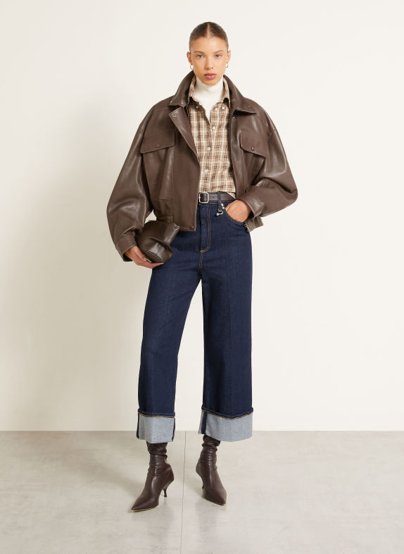 NOUR HAMMOUR QUINCY Leather Jacket DARK BROWN