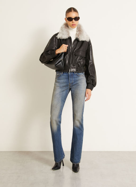 NOUR HAMMOUR ELLERY leather jacket with detachable collar BLACK / LIGHT GRAY