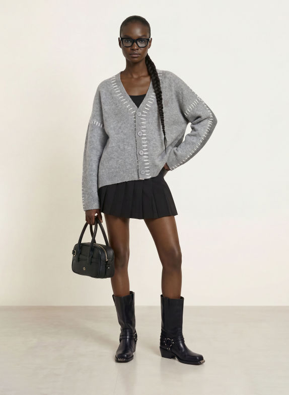 WRSTBHVR RISSO Cardigan GRAY / DARK GRAY / WHITE
