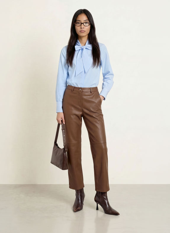 MORE & MORE Leather-look trousers BROWN