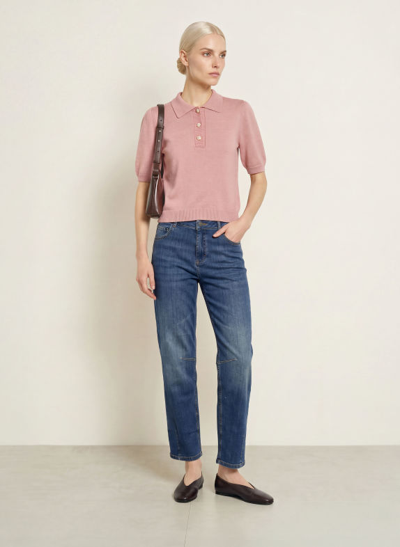 MORE & MORE Strick-Poloshirt mit 3/4-Arm ROSÉ