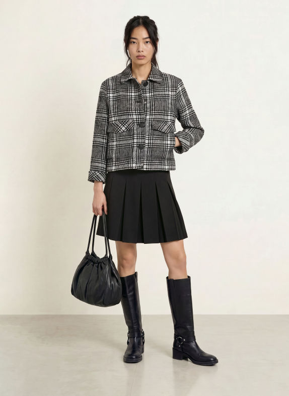 MORE & MORE Tweed-blazer SORT / OLIVEN / HVID