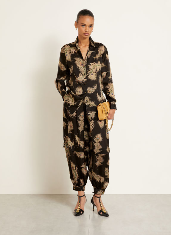 ZIMMERMANN Chemisier VALIANT en soie NOIR / BEIGE / VERT