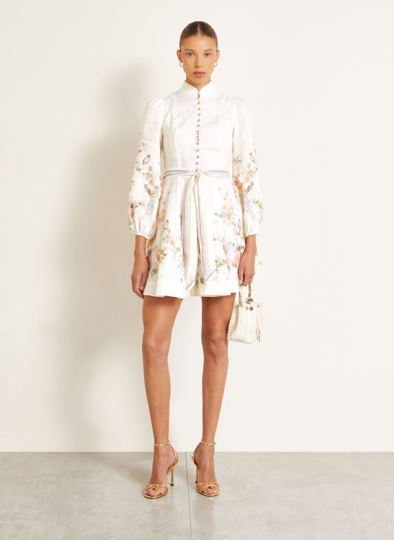 ZIMMERMANN VALIANT Linen Dress CREAM / ROSE / LIGHT GREEN