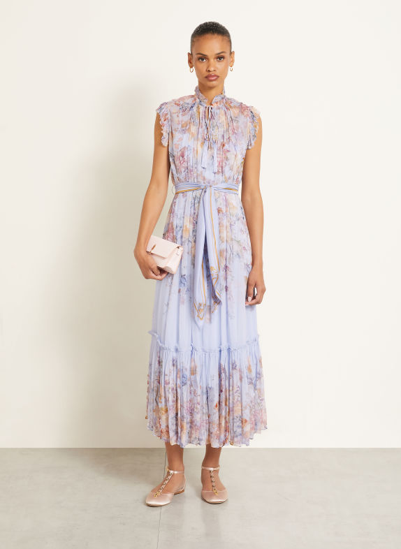 ZIMMERMANN Jurk VALIANT met ruches LICHTBLAUW / BRUIN / PAARS