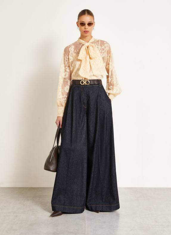 ZIMMERMANN VALIANT Tie-neck blouse in lace LIGHT YELLOW