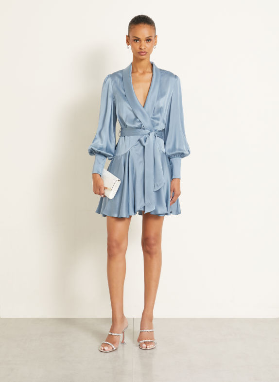 ZIMMERMANN Robe portefeuille en soie BLEU CLAIR