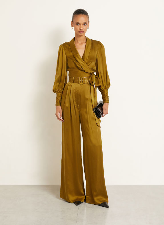 ZIMMERMANN Blouse cache-cœur courte en soie OLIVE